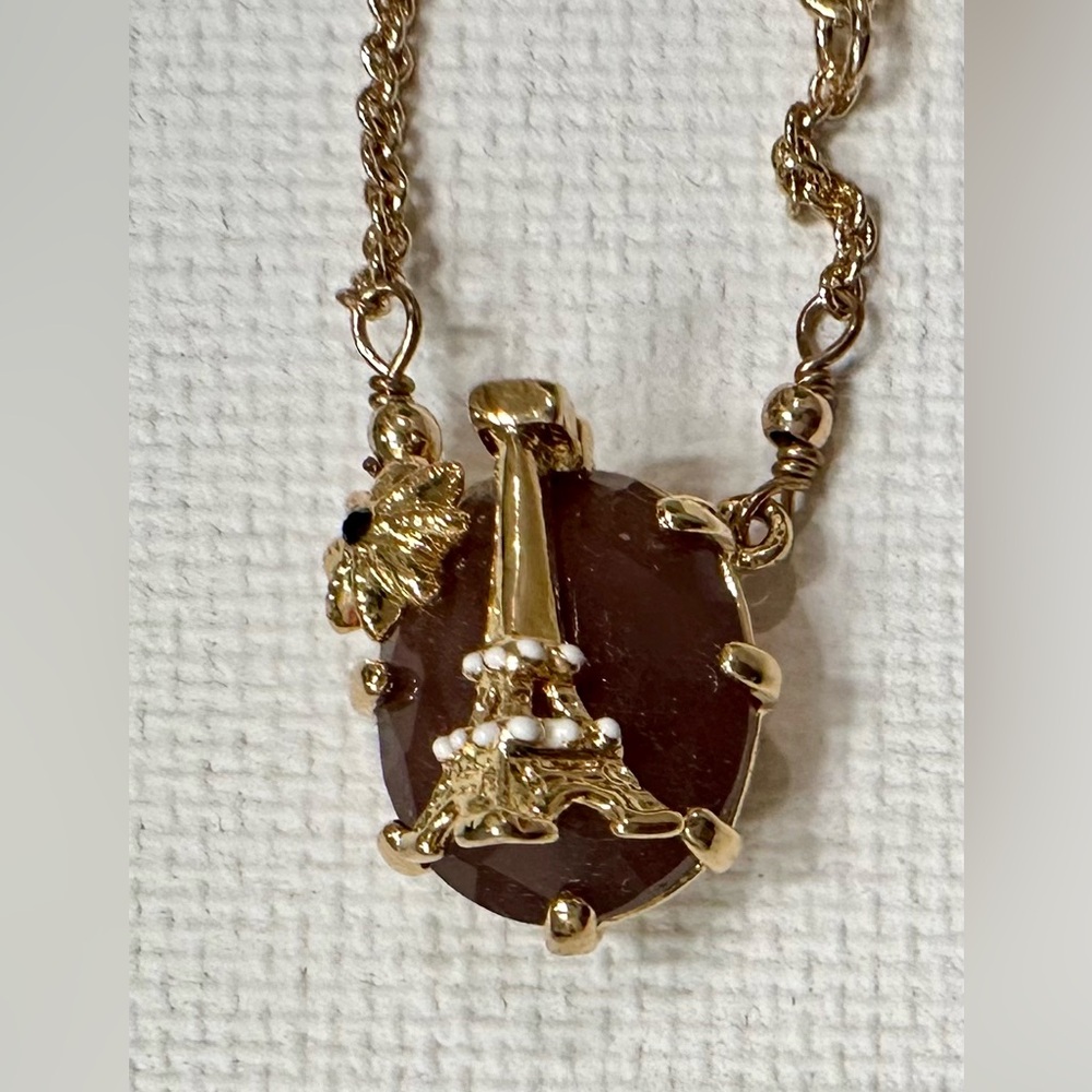 Elegant Les Nereides Gold Eiffel Tower Pendant Necklace 16in w/ 2 extender chain